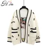 H.SA Women and Casual Loose Knit Jackets Black White Bow Stitch Cute Cardigans Pink Sweater Cardigan 210417