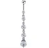 Stal nierdzewna Cyrkon Long Dangle Round Rhinestone Pępek Pierścień Brzuch Button Bar Barbell Pierścionki Piercing Odwrócona Biżuteria