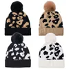 Léopard tricoté chapeaux pompon fourrure boule bonnets mode en plein air femmes hiver chaud laine tricot casquettes