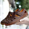 Varumärke sommar äkta läder romersk mäns sandaler affärer casual skor utomhus strand wading tofflor stor storlek 39-48 210903