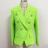 HIGH STREET Mais recente 2021 Jaqueta de grife feminina clássica com botões de leão duplo busto slim fit blazer verde neon X0721