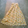 Elegant Floral Print Jupe Midi Women Yellow Green Skirts Casual Taille Mi-haute Vintage Skirt Longue Femme 210529
