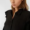 女性のブラックシフォンのドレス春の夏のボタンを下げる襟のソリッドカラーシンプルなOLファッション210524