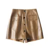Women's Shorts Short Female Legitimate Leather, Elastic Skirt High Waist Wide Legs With Simple Pockets