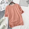 Zomer vrouwen kleding t-shirts harajuku kpop vrouwelijke vintage t-shirt effen korte mouw tops Tees mode casual t-shirts 210430