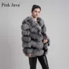Rose java 8066 haute qualité femmes réel manteau de fourrure avec chaud épais veste de fourrure véritable fourrure manteau court manches longues 211018