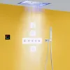 Termostatik seti 14 x 20 inç dikdörtgen büyük paslanmaz çelik banyo duş başlığı atomizasyon yağmur LED panel krom pirinç mesaj püskürtücü gövde jetleri