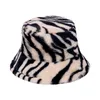 New Fashion Women Mens Outdoor Warm Faux Fur Fisherman Caps Zebra Striped Winter Panama Gorro Bucket