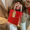 wholesale women handbag small fresh solid color hard box chain bag sweet candy-colored Acrylic square handbags street trend Marble Beads fashion shoulder bags