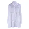 Flounce Flared Sleeves Beach Shirt Women Turn-down Collar Single Breasted Lady Casual Hollow Out Beachwear White Cover-Up Summer 210604
