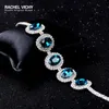 Oval Sequins Sea Blue Crystal Stone Bracelet Flower Design Silver Plated Bracelets Women Fashion Jewelry BS-SH0099 Link, Chain