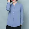 Primavera Ladies Tops Shirt V-Pescoço Sólido Camisas Mulheres Cardigan Plus Size Chiffon Blouse Manga Longa 8195 50 210508