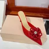 슬리퍼 럭셔리 디자이너 슬리퍼 투명 PVC 꽃 크리스탈 장식 샌들 최고 품질의 여성 대형 크기 신발 6.5cm 발 뒤꿈치 슬리퍼