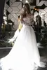 Abito da sposa in pizzo romantico Elegante spalla a maniche lunghe Appliques Tulle Lace-Up Back Sweep Train Bridal Gowns Vestitido de nolia