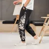 Pantaloni alla caviglia in stile cinese da uomo primavera estate Pantaloni larghi in lino di cotone Harem Stampa modello M2