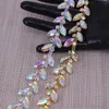 Wedding Sashes Colorful Leaves Shape Crystal Rose Gold silver gold AB Rhinestones Trim Metal Chain Ribbon For Dress Bag Shoes A270L