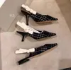 Yaz Tasarımcı Ziyafet Elbise Ayakkabı Düz ​​Topuk 6 5cm 9 5cm Yüksek topuklu seksi pompalar sivri uçlu ayak sapı arkası kadın ayakkabı boyutu 35-41255p