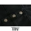 TRAF Женская мода кнопка джинсовой джинсовой подвески MIDI платье старинные спинки боковые карманы ремни женские платья mujer 210415