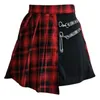 YBYr Harajuku Plisowany Spódnica Damska Nieregularna A-Line High Waist Plaid Spódnice Punk Sexy Clubwear Loose Mini Spódnica XS-4XL 210721