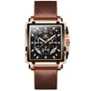 Olevs relógio original para homens top marca luxo oco quadrado esporte relógio moda cinta de couro à prova d 'água relógio de pulso de quartzo