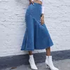 Fashion denim Cotton Ruffles Hip pencil long skirt Womens autumn winter Denim Skirt womens Mid-Calf Vintage skirts 210508