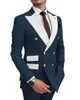 Excellent Royal Blue Mens Wedding Tuxedos Peak Lapel Double-Breasted Groom Groomsmen Tuxedos Man Blazers Jacket High Quality 2 Piece Suit(Jacket+Pants+Tie) 180