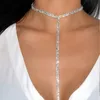 Chokers Double Tshape Long Tassel Rhinestone Choker Halsband för kvinnor Lyxkristallkrage Chockers -kedja Fashion Jewelry8717542