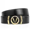 Ceinture Design lettre V pour hommes et femmes, à boucle lisse, largeur 3 à 4cm, haute qualité, 4 couleurs en option, 255y