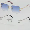Venta al por mayor sin montura T8200816 delicadas gafas de sol de moda unisex Gafas de conducción de metal C Decoración Diseñador de alta calidad Lentes UV400 Lentes