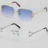 Sprzedaż hurtowa Rimless T8200816 delikatne Unisex modne okulary przeciwsłoneczne metalowe okulary do jazdy samochodem C dekoracja wysokiej jakości projektant soczewki UV400 okulary