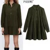 Robe Femmes Corduroy Ruffle Mini Femme Bouton Up Ruché Hiver Puff Manches Longues Lâche Casual Court ES 210519