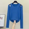 Women's Sweaters Autumn 2021 Large Blue Knitted Off Shoulder Top Fashion Long Sleeve Pullover Sweater