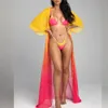 Colorful 3 Piece Bathing Suit Women Designer Swimsuit Cover Up Female Bikini Coverup Swimwear String