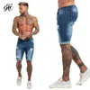 Mens Shorts jeans denim preto cintura alta rasgada verão para homens marca plus size casual streetwear DK03 210716