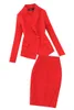 Женские костюмы, осенний большой размер, красный, с длинными рукавами и одной пряжкой, модная сумка, модная юбка, комплект из двух предметов 220221