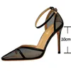 2022 Spring Women Pumps High Heels Svart Sexig Party Skor Mesh Hollow Stiletto Heels Sandals Damskor Storlek 43