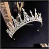 Klipp Barrettes Drop Leverans 2021 Kvinnor Hårsmycken Headpe Sparkly Rhinestones Crystals Crown Barock Gold Sier Color Tiaras Bride Wed