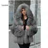 Kvinnors Fur Faux Vinter Kvinnor Coat Hooded Kvinna Super Mjuk Elegant Tjock Varm Ytterkläder Fake Jacka Konstgjorda