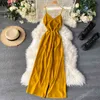 V Neck Sleeveless Camis Jumpsuit Slim Waist Sexy Open Back Lace Up Design Wide Leg Bodysuit Summer Playsuit48872 210422