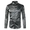 Hohe Qualität Seide Satin Hemd Männer Chemise Homme Casual Langarm Slim Fit Herren Kleid S Business Hochzeit männlich 210721