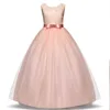 High-end Girls Wedding Party Flower Girl Dress Bridesmaid Kläder Prinsessan Klänningar Tonårsflicka Vit Tulle Aftonklänningar 5 14 Y G1129