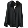 Lente vrouwen mode lange mouwen satijnen blouse vintage femme v-hals straat shirts kantoor elegante imitatie zijden 163F 210420