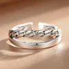 Cluster Rings Chain Double Layer Vintage Punk Adjustable Thai Silver Color Ring For Women Mens Korean Trendy Simple Tibetan Jewelry S-R2207