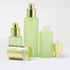 Green Frost Glas Spary Lotion Toner Flasche Acryl Gold Deckel 120 ml 100 ml 80 ml 60 ml 40 ml 30 ml 20 ml Kosmetikverpackung Nachfüllbare Fläschchen Leere Augencremetiegel 30G 50G