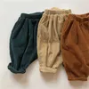 Kids Casual Elastic Waist Pant Solid Color Cotton Corduroy Trousers Korean Style Baby Boys Girls Pants Children's Clothing 211224