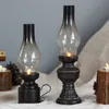 Creative Resin Crafts Nostalgic Kerosene Lamp Candle Holder Decoration Vintage Glass Cover Lantern Candlesticks Home Decor Gifts 210722