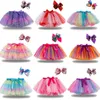 Tutu saias arco-íris princesa pettiskirts headband 2 pcs conjuntos meninas malha mini vestidos crianças fantasia festa 20 desenhos