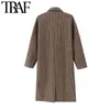 TRAF Kobiety Moda Houndstooth Luźny Wełniany Płaszcz Vintage Kieszenie Z Długim Rękawem Powrót Otwory Kobiet Odzież Odzieży Chic Topy 210415