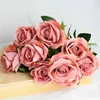 10st real touch rose blommor flannell blomma bukett singel huvud ros konstgjorda blommor gäng för bröllop dekoration hem inredning 210624