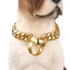 Golden Cuban Pet Chain Necklace 15mm 316L Stainless Steel Dog Collars Bulldog Teddy Corgi Pets Collar